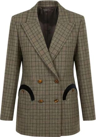 Blaz&eacute; Milano Dubbelrijige Jas - Dames - Blazers - Groen - S - Leer - Jassen