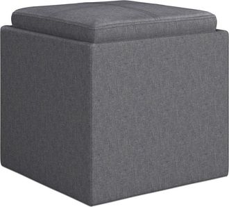 Simpli Home Rockwood 17in Contemporary Square Cube Storage Ottoman with Tray