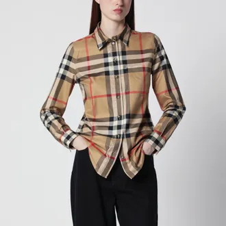 Burberry Camicia slim in twill di cotone check beige archivio