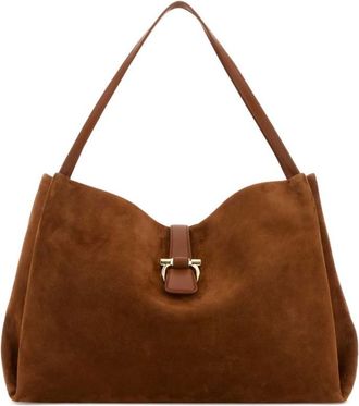 Ferragamo Brown Suede Medium Shoulder Bag