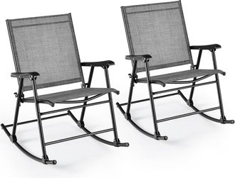 Costway Costway - 2 Silla Mecedora Plegable, Tela De Asiento Transpirable, Marco De Metal Resistente, Mecedora Exterior Jardin Terraza Piscina, Sin Montaje, 8