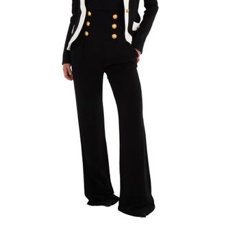 Balmain Button-Embellished High-Waisted Pants, Brand Size 40 (US Size 8)