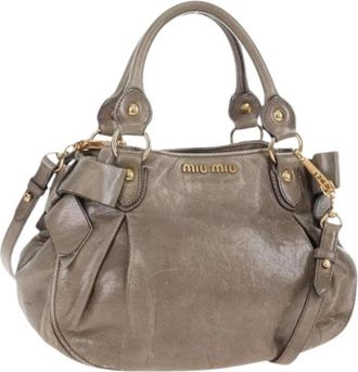 Miu Miu Pre-owned Hand Bag - Dames - Vintage Handtas - Grijs - ONE Size - Leer - Vintage