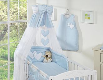 OEM Juego De Cama De 5 Piezas De 135x100 Cm Con Dosel - Corazones Colgantes Azules