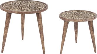 Beliani Beliani - Conjunto De 2 Mesas Auxiliares De Madera De Mango Oscura Caf&eacute; Oriental Ranja