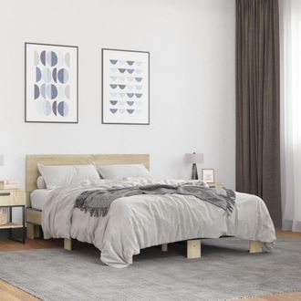 vidaXL Vidaxl - Estructura Cama Madera Ingenier&iacute;a Metal Roble Sonoma 135x190 Cm