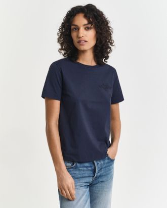 GANT T-Shirt GANT REG TONAL SHIELD SS T-SHIRT, Damen, Gr. XXL, blau (evening blau), Single Jersey, Obermaterial: 100% Baumwolle, regular fit, Rundhals, Shi