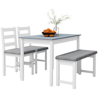 STILVORA Set Tavolo E Sedie Con 1 Tavolo, 1 Panca E 2 Sedie, Per 4 Persone, Legno Massello E Poliestere, Grigio