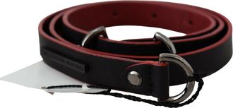 Costume National Womens Black Red Skinny Leather Logo Belt