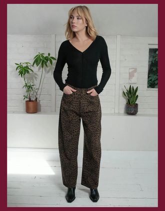 Nooki Design Womens Ditta Leopard Barrel Leg Jeans in Chocolate - Brown - Size: 10