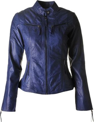 BTF-CPH Twilight Blue Biker Jack - Dames - Leren en Su&egrave;de Jassen - Blauw - M - Leer - Jassen