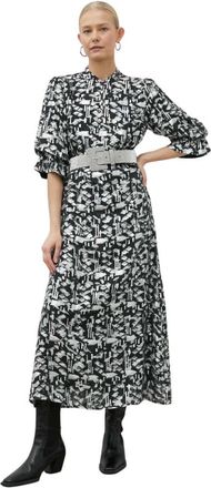 Bruuns Bazaar Jurk met geometrische print en pofmouwen - Dames - Casual kleedjes - Zwart - XS - Kleedjes