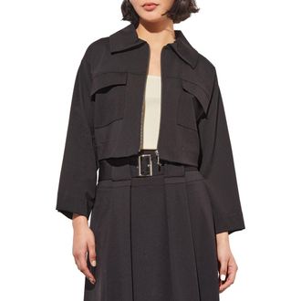 Ming Wang Zip Front Crop Jacket in Black at Nordstrom Rack, Size X-Large
