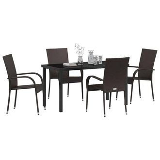 Berkfield Home Modern 5 Piece Garden Dining Set Brown Poly Rattan