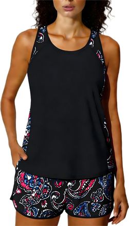 Generic Tankini Sets for Women 2 Piece Swimming Costume Athletic Bathing Suits Hawaiian Tropical Print Modest Swimwear Loose Fit Tank Top with Swim Shorts Pad