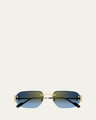 Cartier Mens Rimless Metal Rectangle Sunglasses