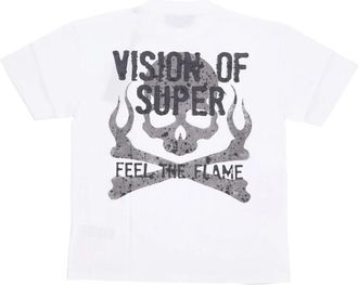 Vision Of Super Witte korte mouw militaire t-shirt met schedel - Heren - T-shirts - Wit - L - Katoen - Tops