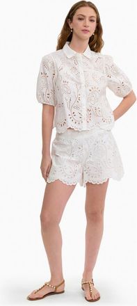 Rebecca Taylor Brielle Poplin Eyelet Shirt in Ivory at Nordstrom, Size Medium