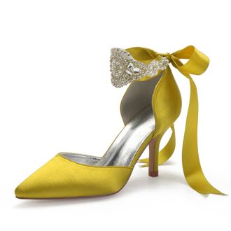 Miyoopark Women Shoes Heels for Wedding Closed Pointed Toe Evening Pumps Shoes M520 Yellow UK 8.5