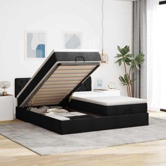 vidaXL Estructura De Cama Otomana Con Colchones Tela Negra 160x200 Cm Vidaxl