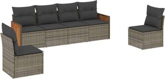 vidaXL Set De Muebles De Jard&iacute;n 6 Pzas Y Cojines Rat&aacute;n Sint&eacute;tico Gris Vidaxl