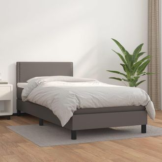 vidaXL Vidaxl - Cama Box Spring Con Colch&oacute;n Cuero Sint&eacute;tico Gris 100x200 Cm