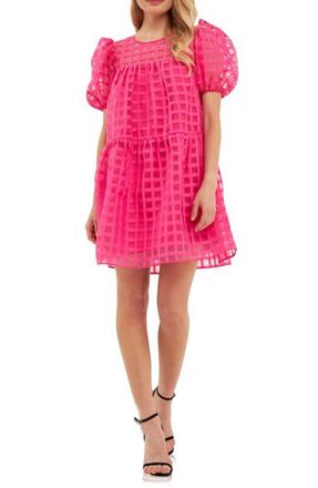 English Factory Gridded Puff Sleeve Dress in Fuchsia at Nordstrom, Size X-Small