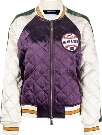 Dsquared2 diamond-quilted bomber jacket - women - Polyester/Cotton/Polyester/Cotton/Viscose/Spandex/Elastane - 38 - Purple