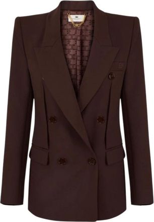 Elisabetta Franchi Lichtgewicht Cr&ecirc;pe Jasje - Dames - Blazers - Bruin - 2XL - Leer - Jassen