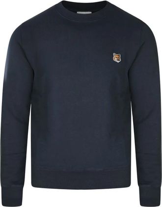 Maison Kitsun&eacute; Blauwe Katoenen Sweatshirt met Geborduurd Logo - Heren - Sweatshirts - Blauw - S - Katoen - Hoodies & sweatvesten