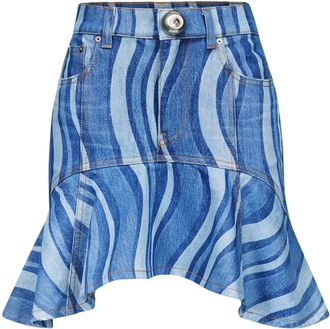 Area Sunray ruffle-hem denim skirt - women - Cotton - 27 - Blue