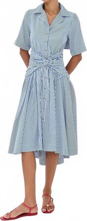 Rosie Assoulin Tie Shirt Midi Dress In Blue Stripe