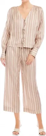 Fifteen Twenty Kayla Bow Detail Blouse In Khaki With Off White Stripes