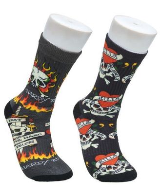 Ed Hardy Flaming Skull 360 Print Full Cushion Crew Sock 2-Pack in Grey at Nordstrom
