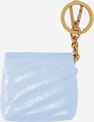Pinko Womens Glossy Leather Airpods Love Bag Case Light Blue Calfskin Accessory