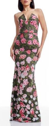 Dress The Population Fernanda Embroidered Floral Strapless Gown in Pink Rose Multi at Nordstrom Rack, Size X-Small