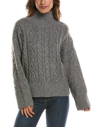 Fort&eacute; Cashmere Luxe Cable Mock Neck 100% Cashmere Pullover