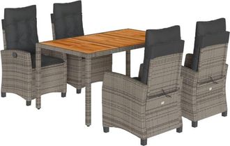 vidaXL Set Comedor De Jard&iacute;n 5 Piezas Con Cojines Rat&aacute;n Sint&eacute;tico Gris Vidaxl