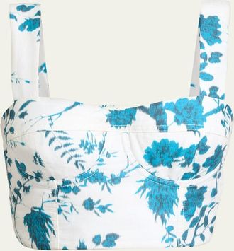 Erdem Floral-Print Cotton-Linen Bra Top