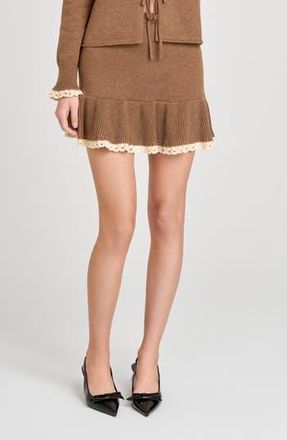 Wayf Ginger Lace Trim Knit Skirt in Mocha at Nordstrom Rack, Size X-Large