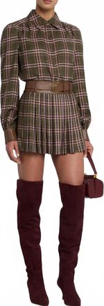 Ramy Brook Jeremy Taylor Plaid Blouse In Deep Olive