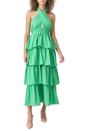 endless rose Halter Neck Tiered Maxi Dress in Kelly Green at Nordstrom Rack, Size X-Small