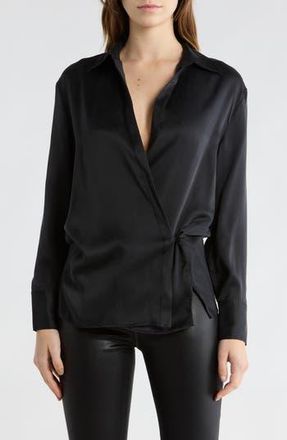 L'agence Sora Long Sleeve Silk Wrap Top in Black at Nordstrom Rack, Size Xx-Small