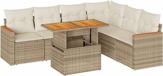 vidaXL Set Sof&aacute;s Jard&iacute;n Y Cojines 7 Pzas Rat&aacute;n Sint&eacute;tico Acacia Beige Vidaxl