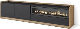 Skraut Home Mueble tv efecto madera negro roble 207x37x50cm chimenea efecto fuego