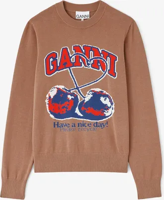Ganni Brown Jumper in Fine Cotton - Size XS Organic