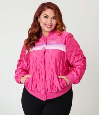 Unique Vintage Plus Size Quilted Varsity Jacket in Pink Stripe Embroidered at Nordstrom, Size 1 X