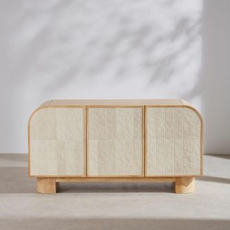 Maisons du monde Aparador de 3 puertas de cerámica efecto zellige crudo y madera de mango 145 cm