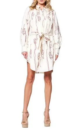 Ciebon Amelie Embroidered Long Sleeve Shirtdress in Rust Multi at Nordstrom Rack, Size Medium