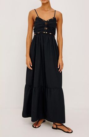 Rails Ivana Polished Stone Detail Cotton Maxi Dress in Black at Nordstrom, Size Xx-Small
